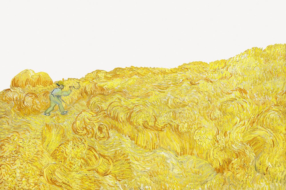 Van Gogh's Wheatfield with a reaper border psd.   Remastered by rawpixel