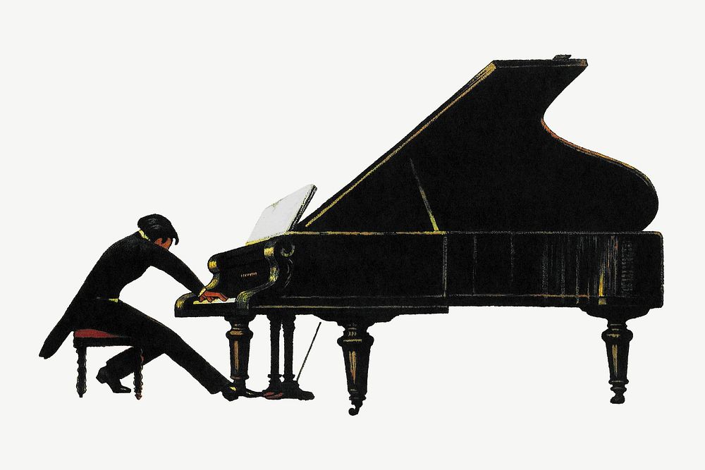 Man playing a piano clipart psd. Original public domain image from Wikimedia Commons. Digitally enhanced by rawpixel.