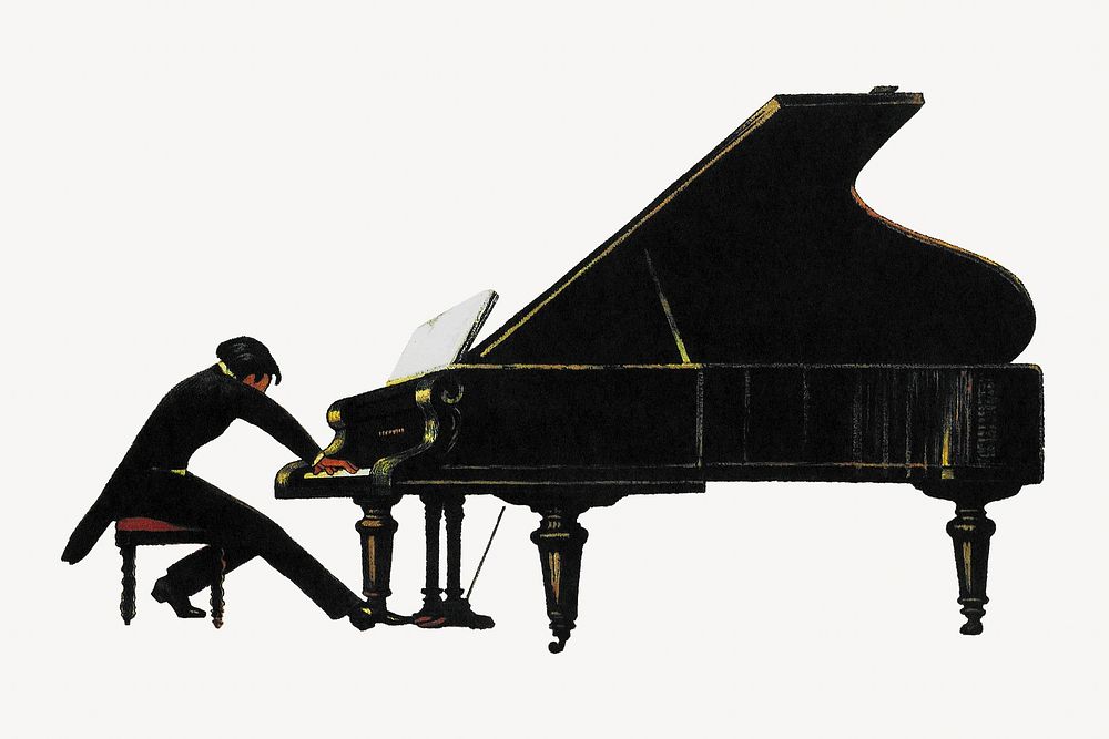 Pianist playing a piano illustration. Original public domain image from Wikimedia Commons. Digitally enhanced by rawpixel.