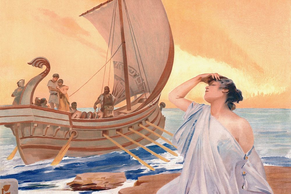 Vintage Ariadne opera background, Greek myth illustration,    Remixed by rawpixel.