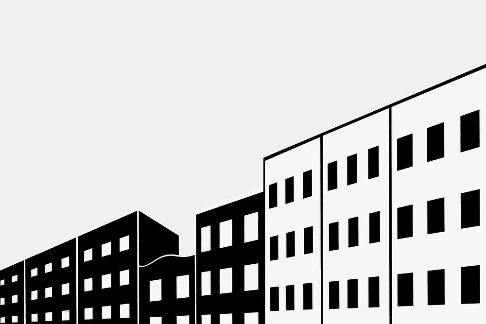 Black and white buildings illustration.  Remixed by rawpixel.