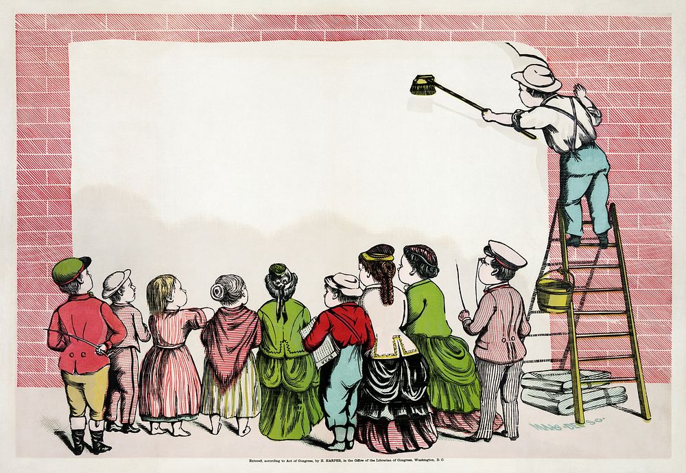 Children painting a wall. Original public domain image from the Library of Congress. Digitally enhanced by rawpixel.