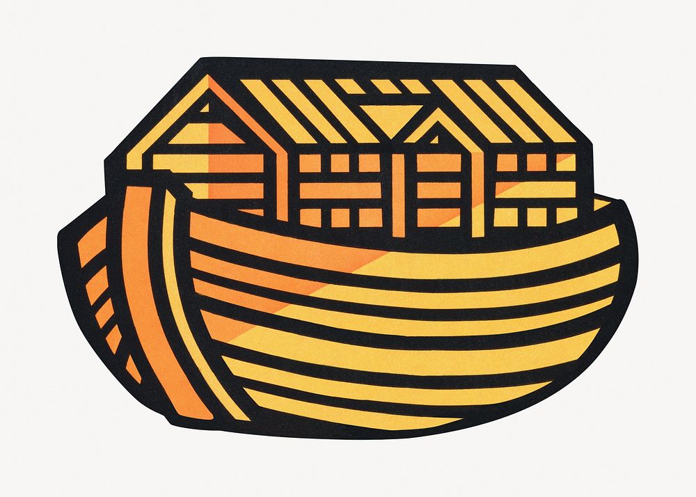 Wooden boat with house illustration.  Remixed by rawpixel.