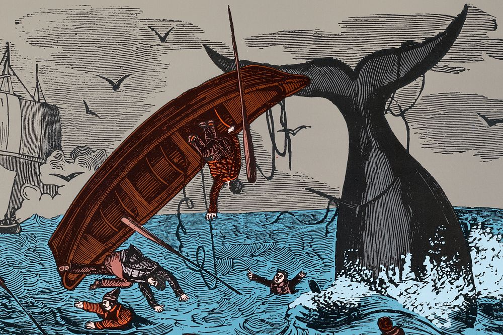 Whale hunting background, vintage wrecking boat illustration.   Remixed by rawpixel.