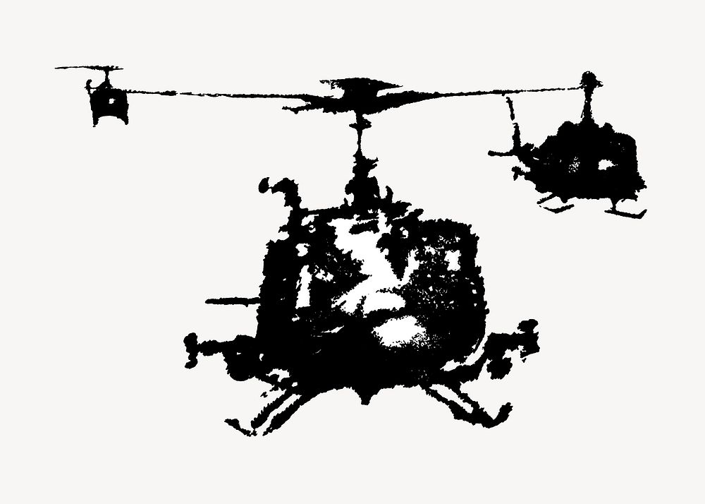 Flying helicopters, black vintage illustration.   Remixed by rawpixel.