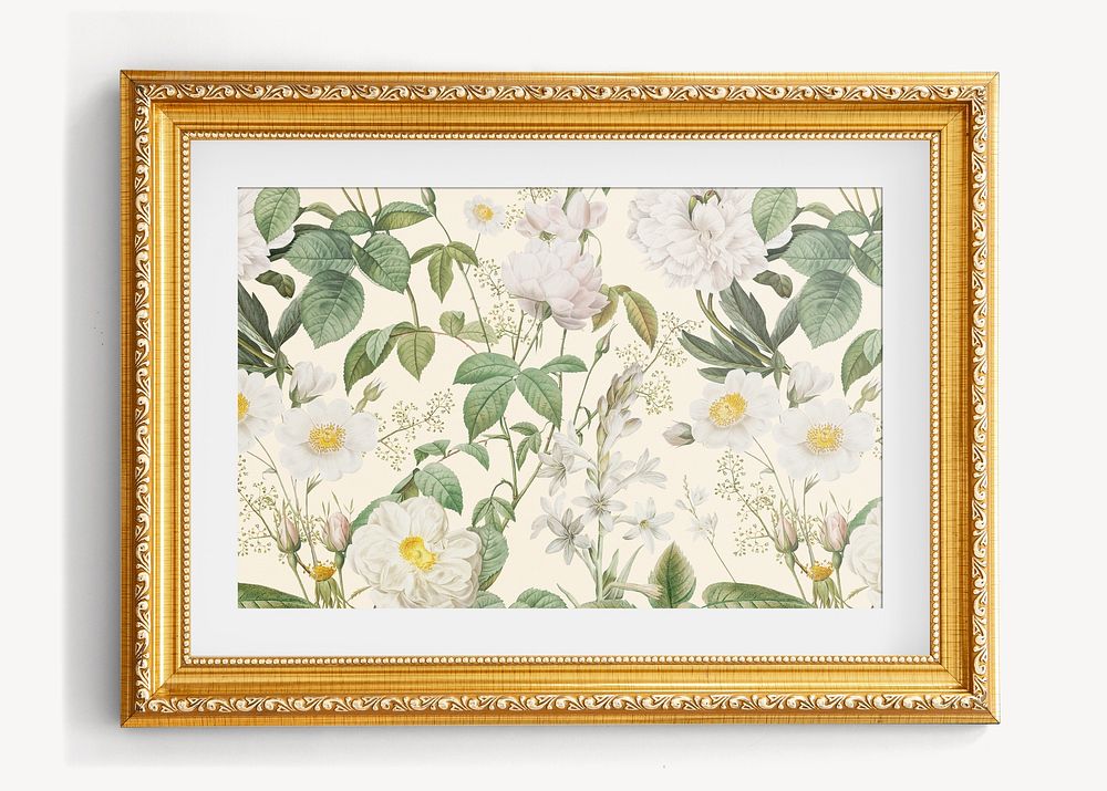 White flower illustration, vintage  frame