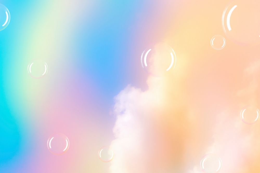 Heavenly sky background, aesthetic holographic clouds 