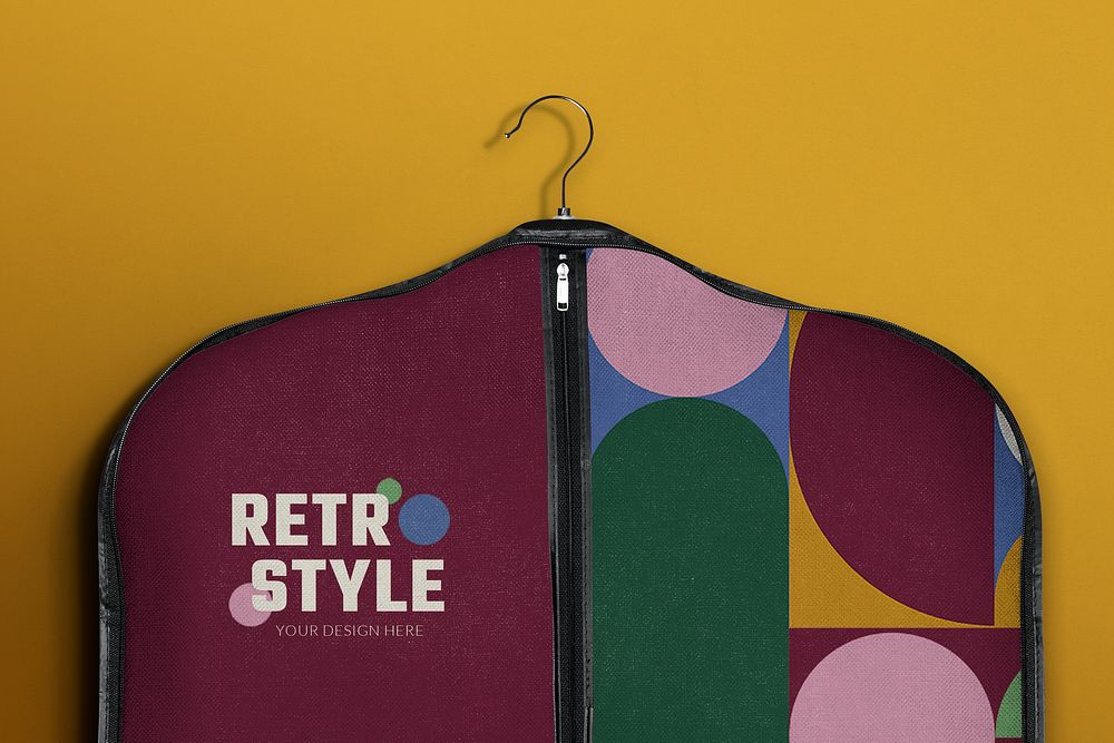 Suit cover bag mockup psd in retro style