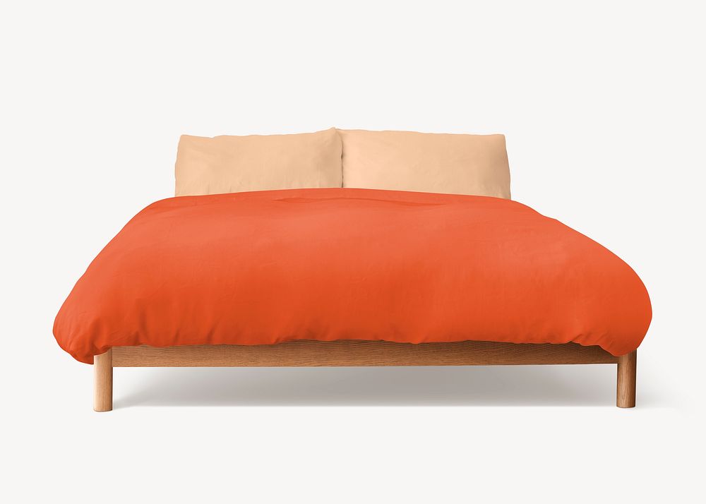 Minimal bed mockup psd with orange bedding