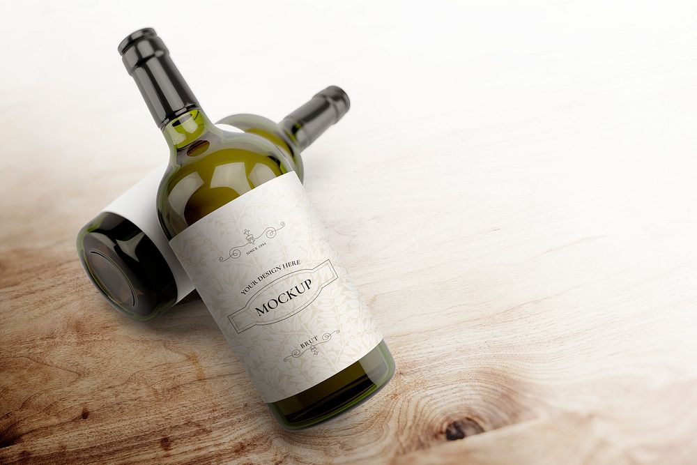 Wine bottle mockup psd, editable elegant design 