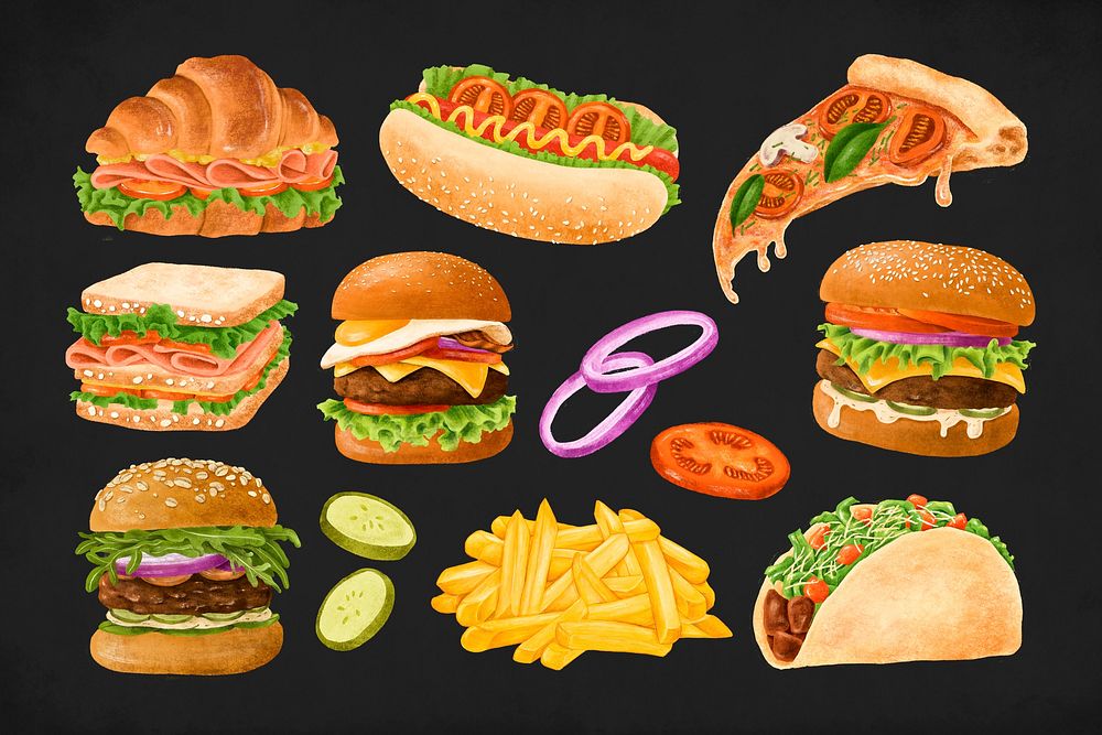 Fast food illustration sticker set psd
