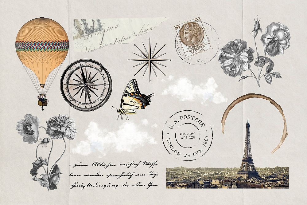 Travel journal illustration sticker set psd