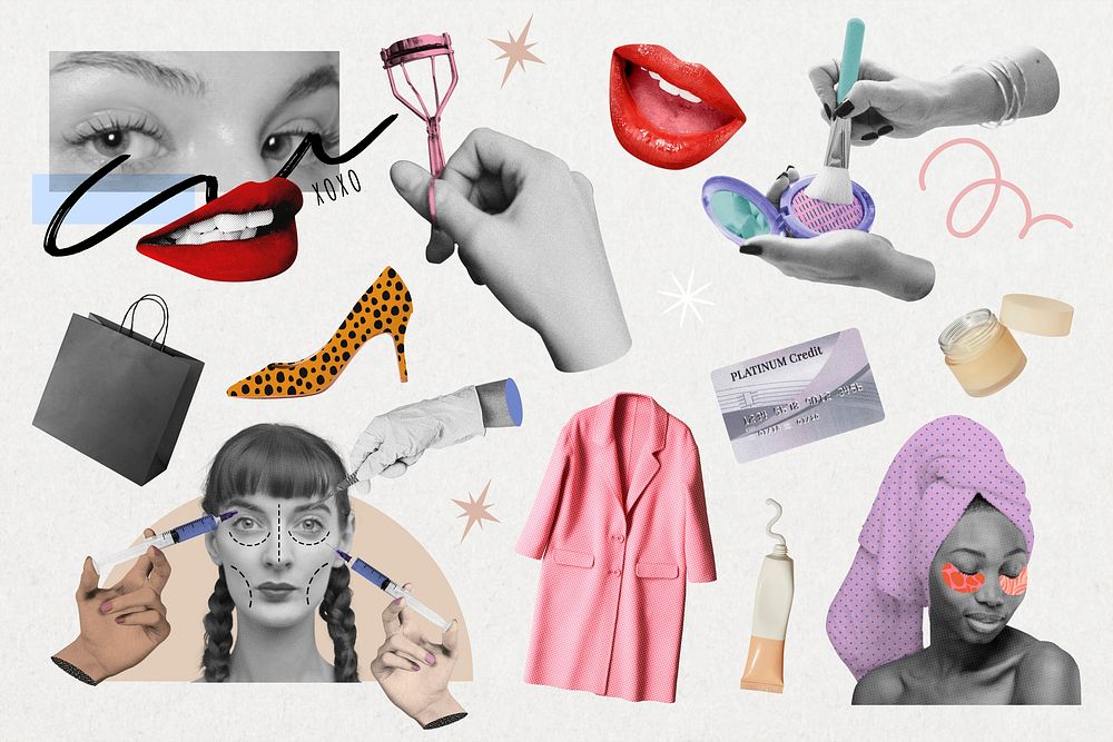 Fashion & beauty lifestyle remix collage element set psd