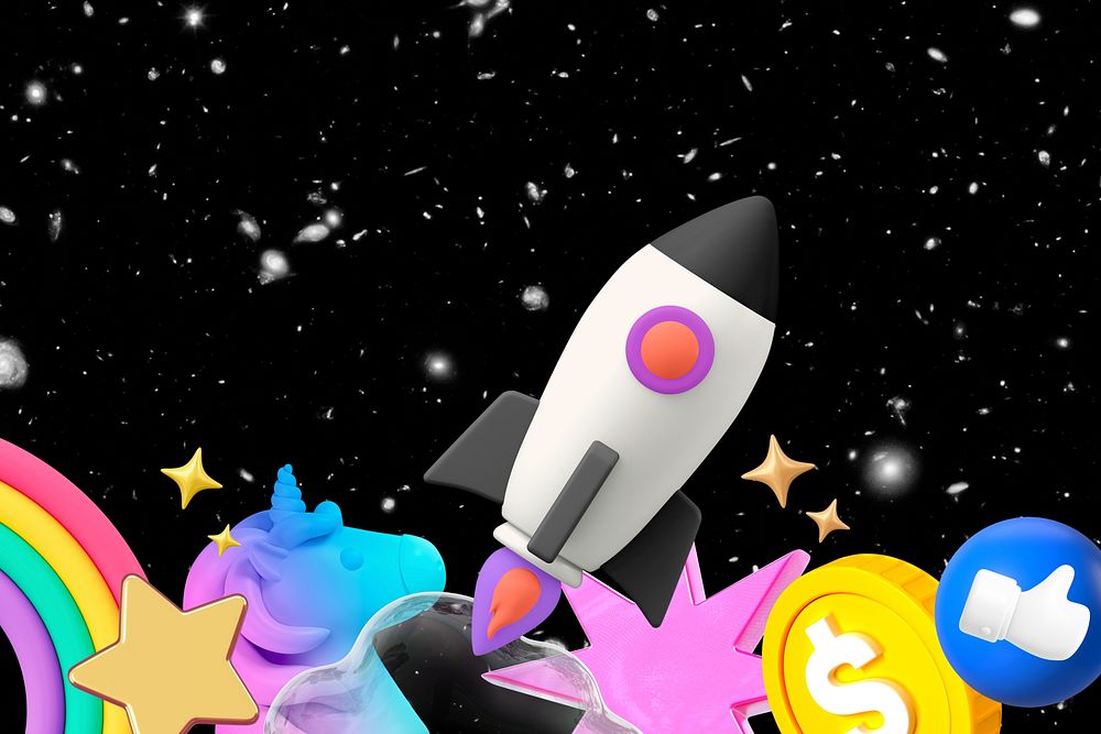 3D space rocket background, black galaxy graphic