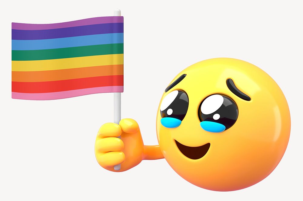 Emoji holding LGBT flag mockup, 3D rendered design psd