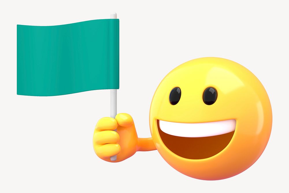Emoji holding green flag, 3D rendered design