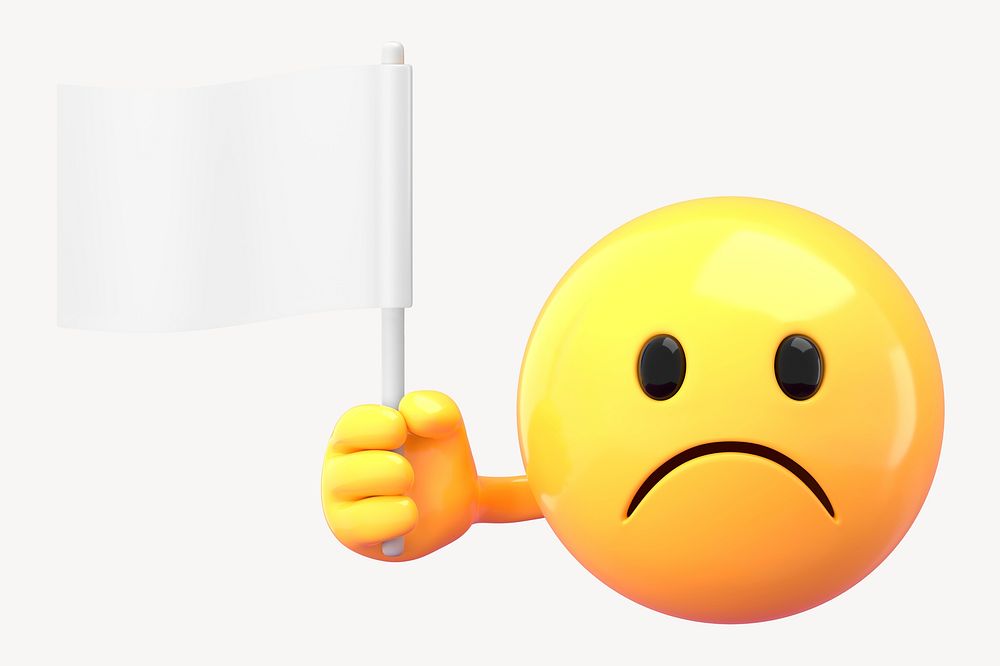 Emoticon holding flag mockup, 3D rendered design psd