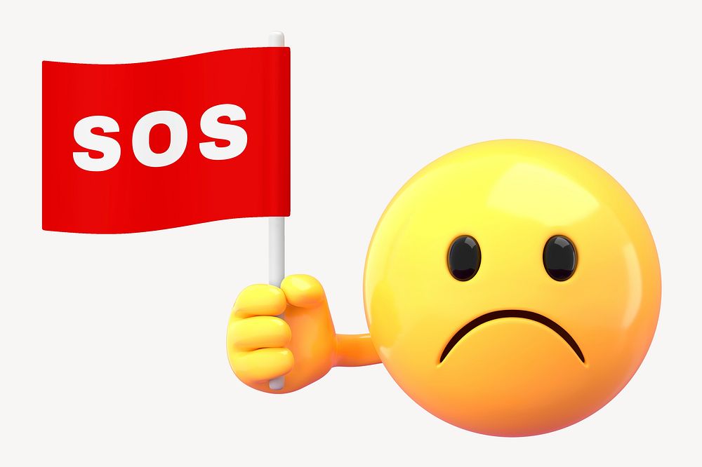 Emoji holding sos flag mockup, 3D rendered design psd