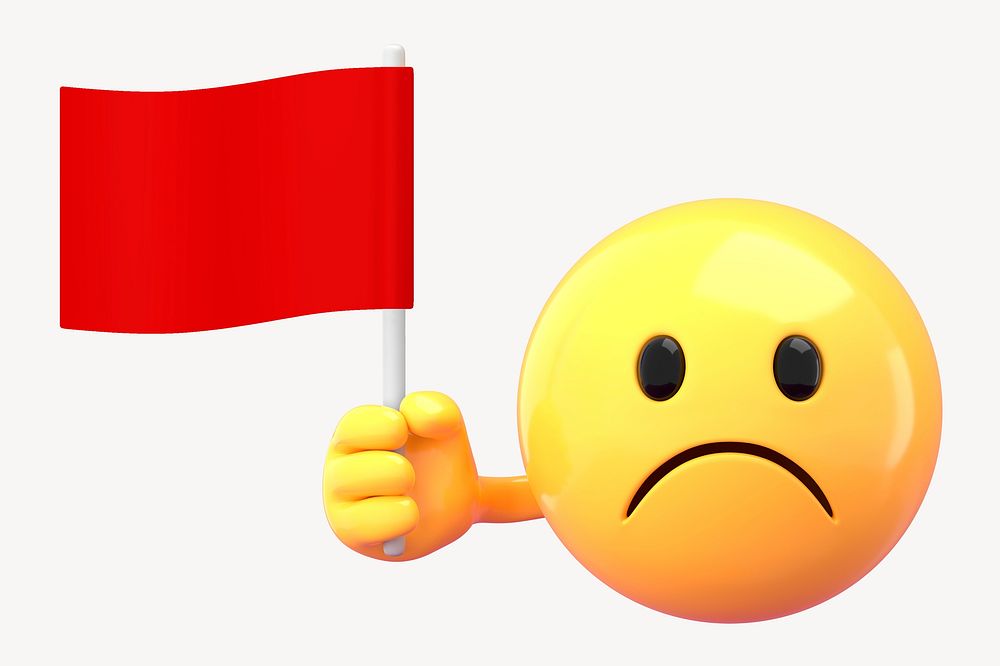 Emoticon holding red flag, 3D rendered design