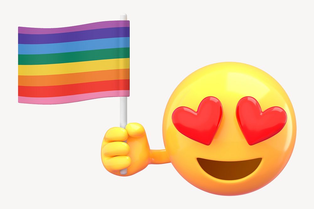 Emoticon holding LGBT flag mockup, 3D rendered design psd