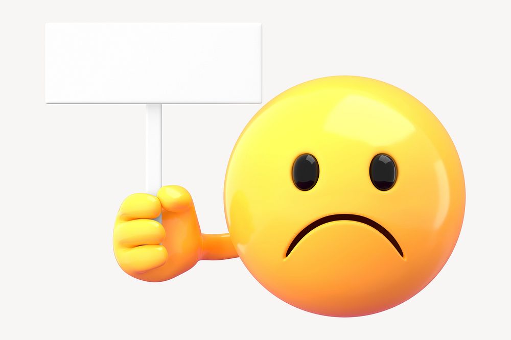 Emoji holding blank sign, 3D rendered emoticon