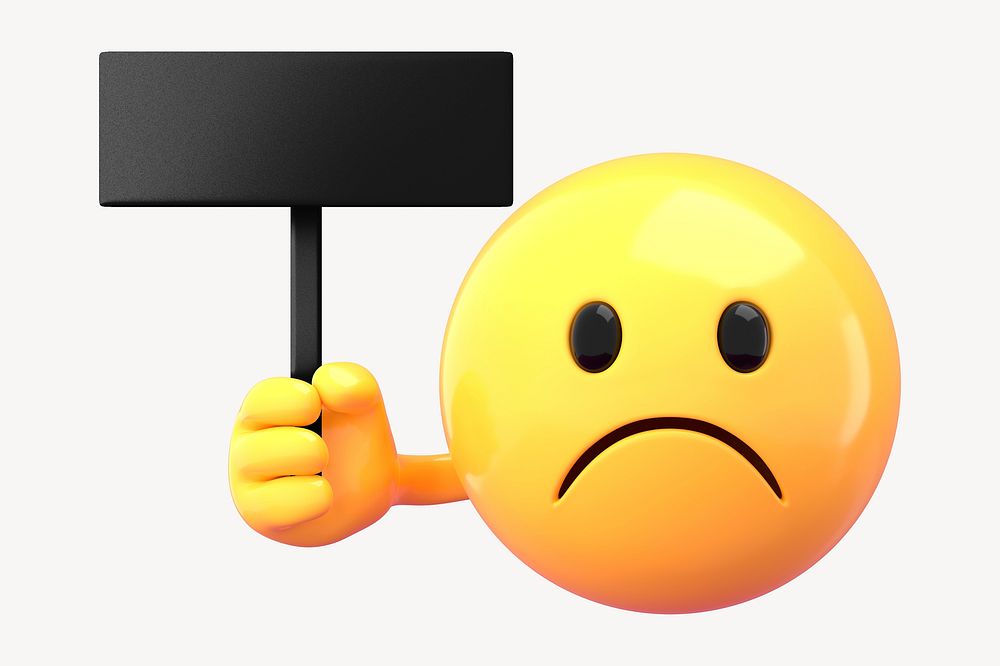 Emoji holding black sign, 3D rendered emoticon