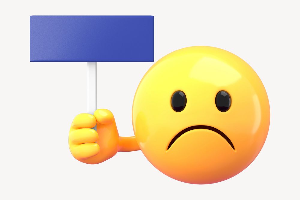 Emoji holding blue sign, 3D rendered emoticon