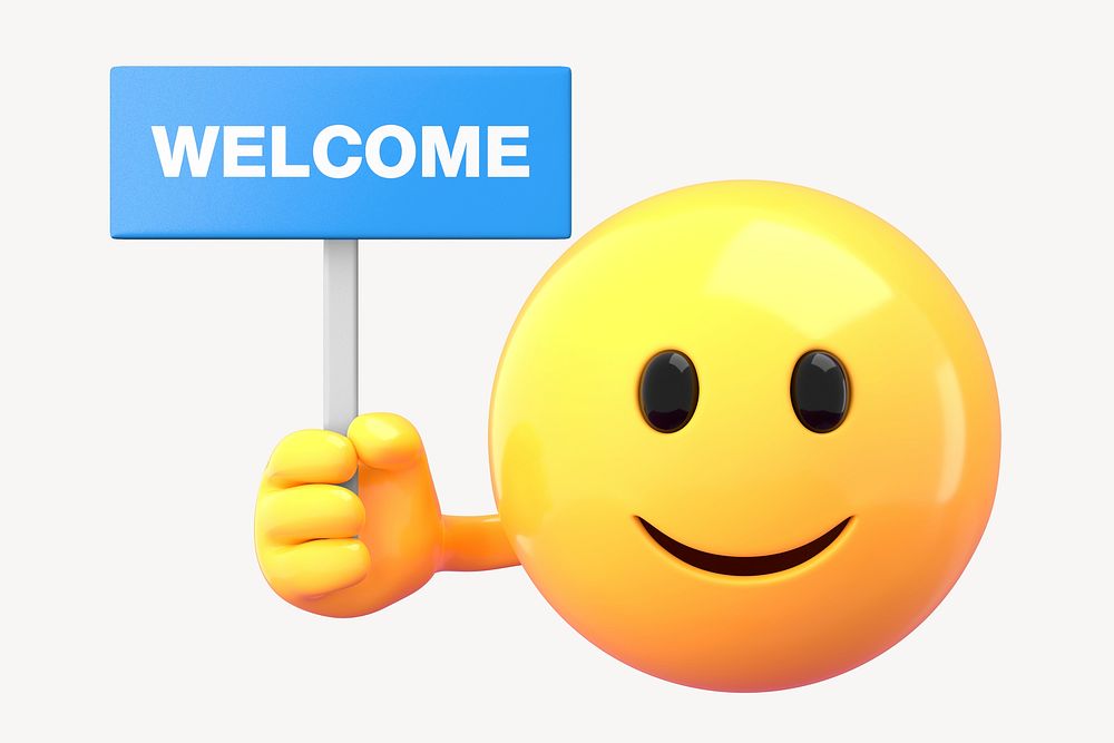 Welcome sign mockup, 3D emoji  psd