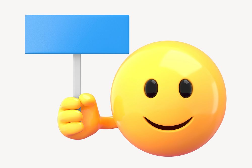 3D emoji holding blue sign