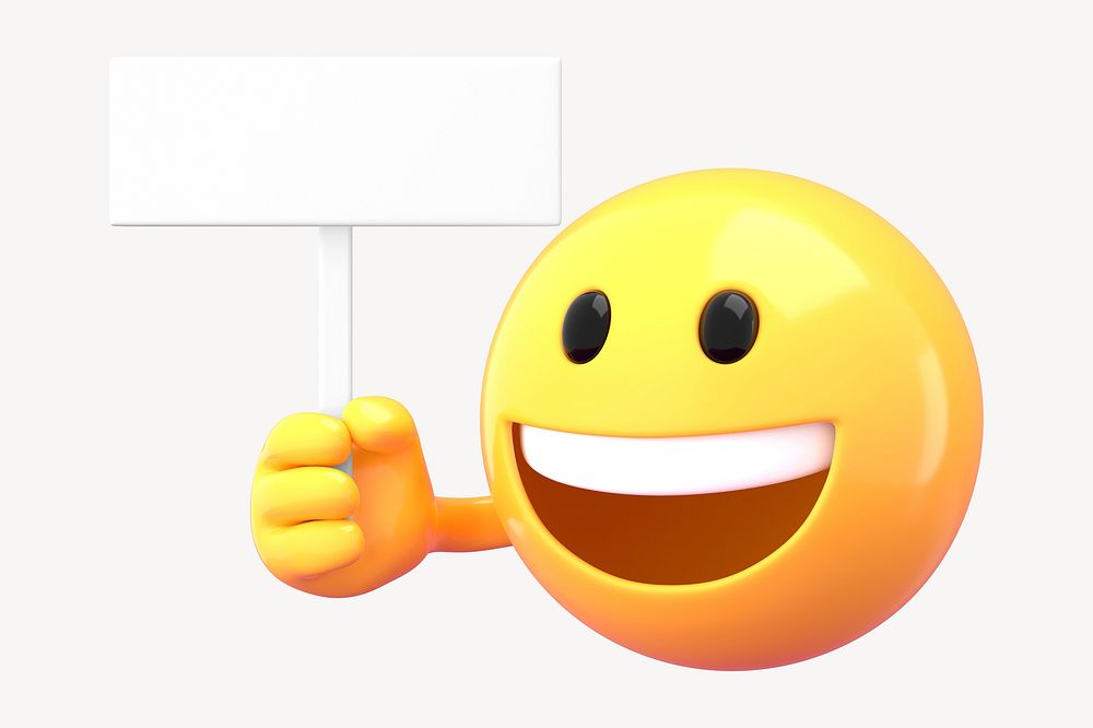 3D rendered emoticon holding sign