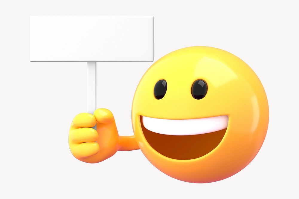 Emoji holding sign mockup, 3D rendered design psd