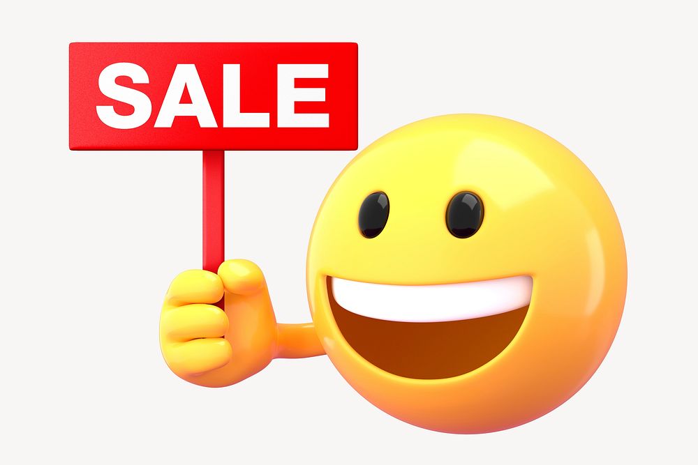 Sale sign mockup, 3D emoji  design psd