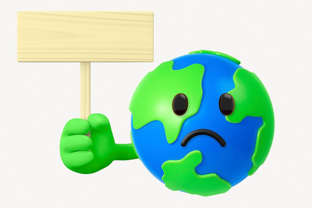 Planet earth protest sign mockup, 3D emoji  design psd