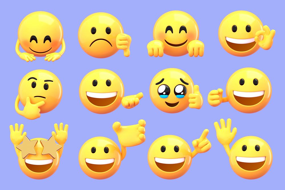 Emoticon 3D emoji collage element set psd