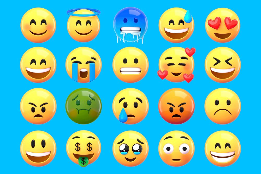 3D emoticons sticker, expression graphic set psd
