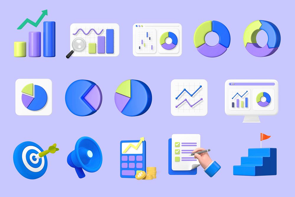 3D business graphic & icon set psd