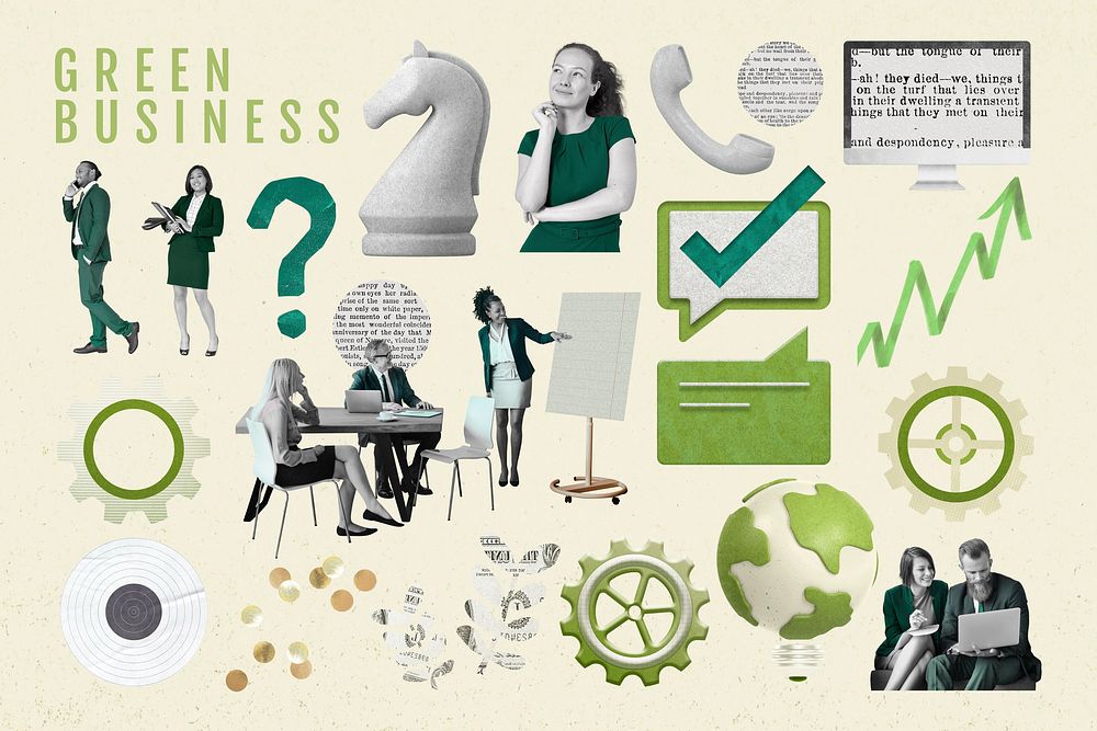 Green business illustration sticker set psd