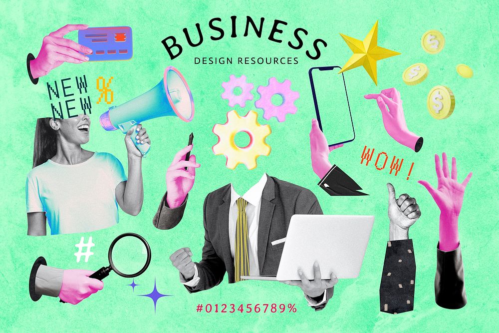 Business illustration collage element set psd