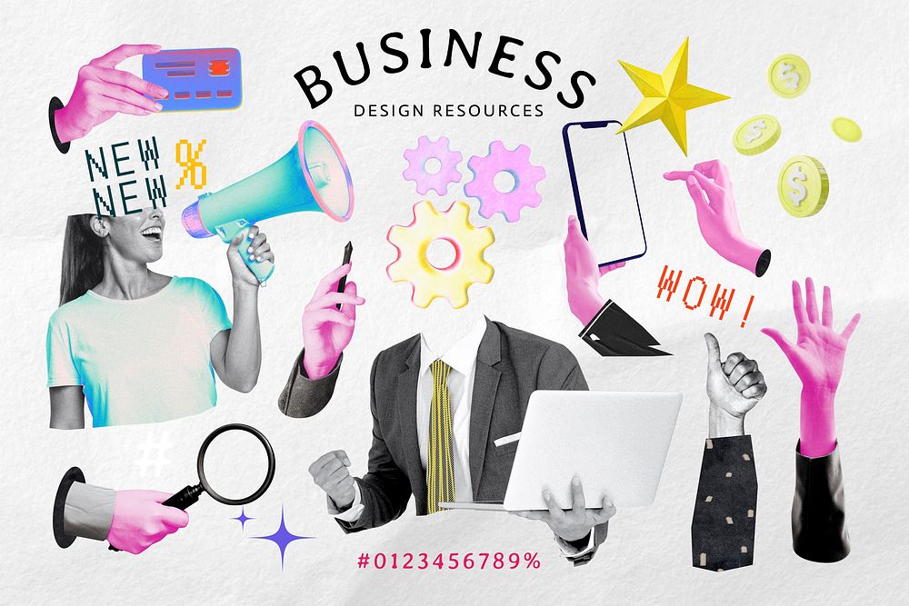 Business illustration sticker set psd