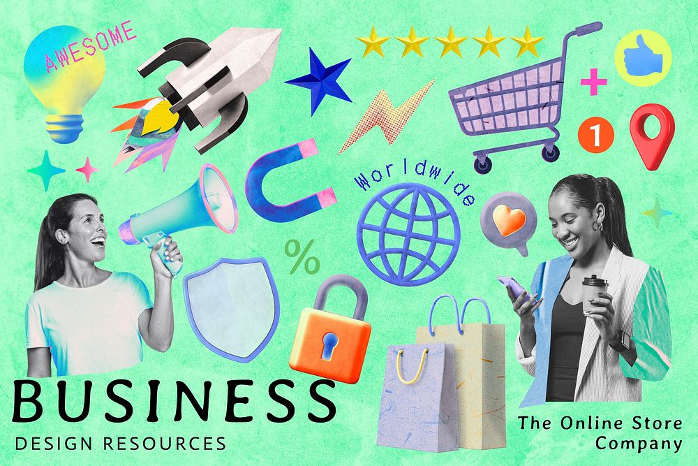 Business remix illustration collage element set psd