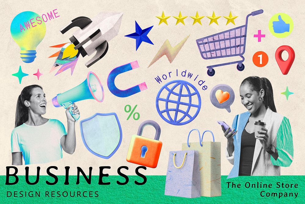 Business remix illustration sticker set psd