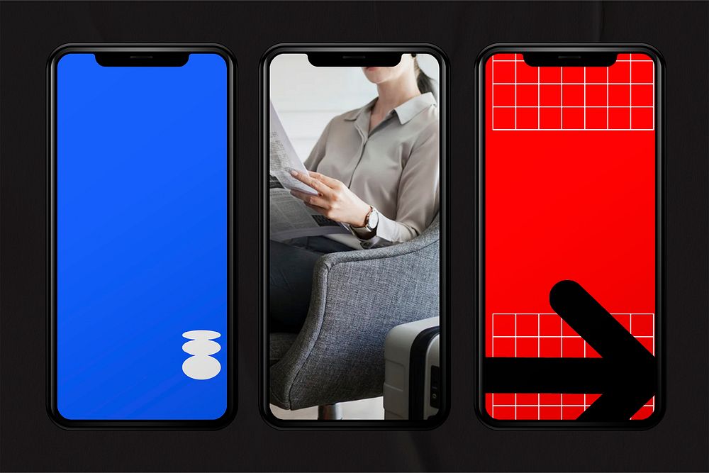 Colorful mobile phone screens, flat lay design