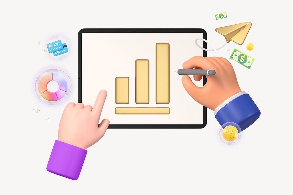 Business growth, 3D hand drawing bar chart illustration