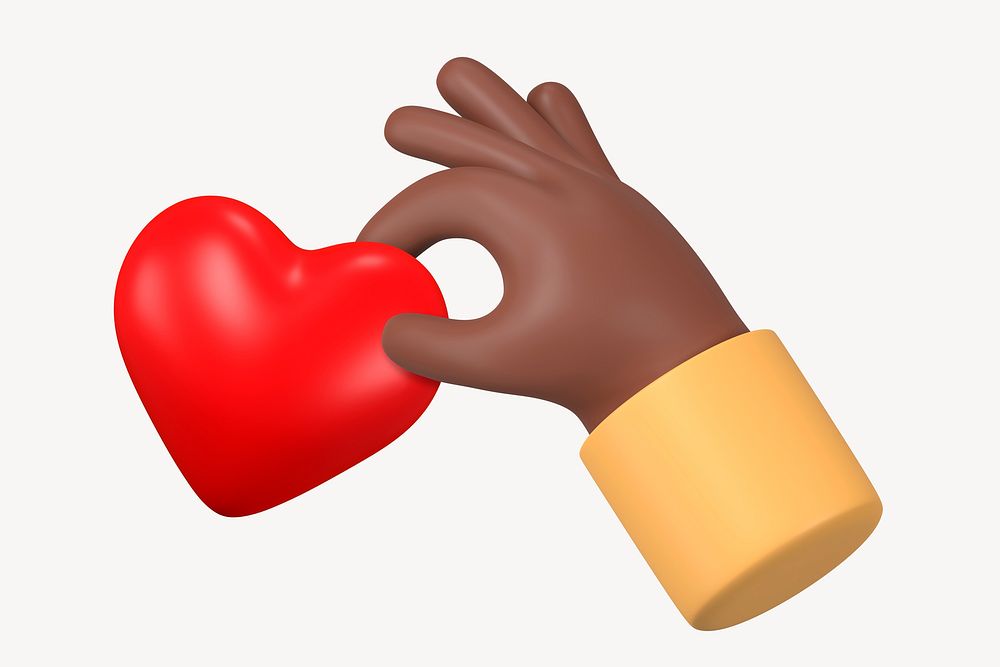 Black hand holding heart, 3D rendering graphic psd