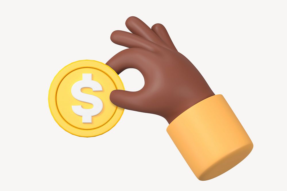 Hand holding coin, money and finance 3D graphic