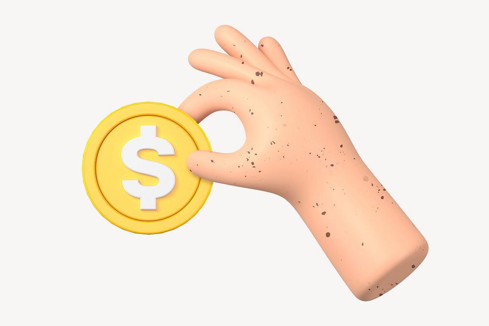 Hand holding dollar coin, money, finance 3D graphic