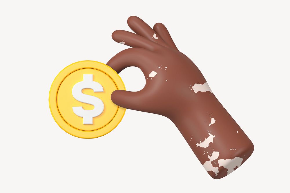 Hand holding coin, money and finance 3D graphic psd