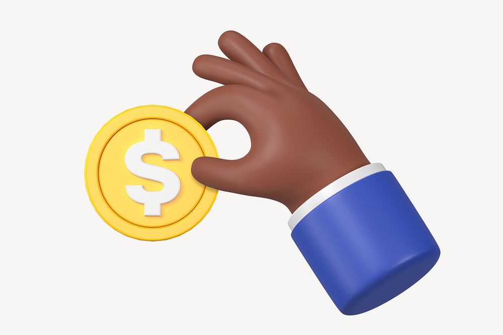 Hand holding coin, money and finance 3D graphic psd