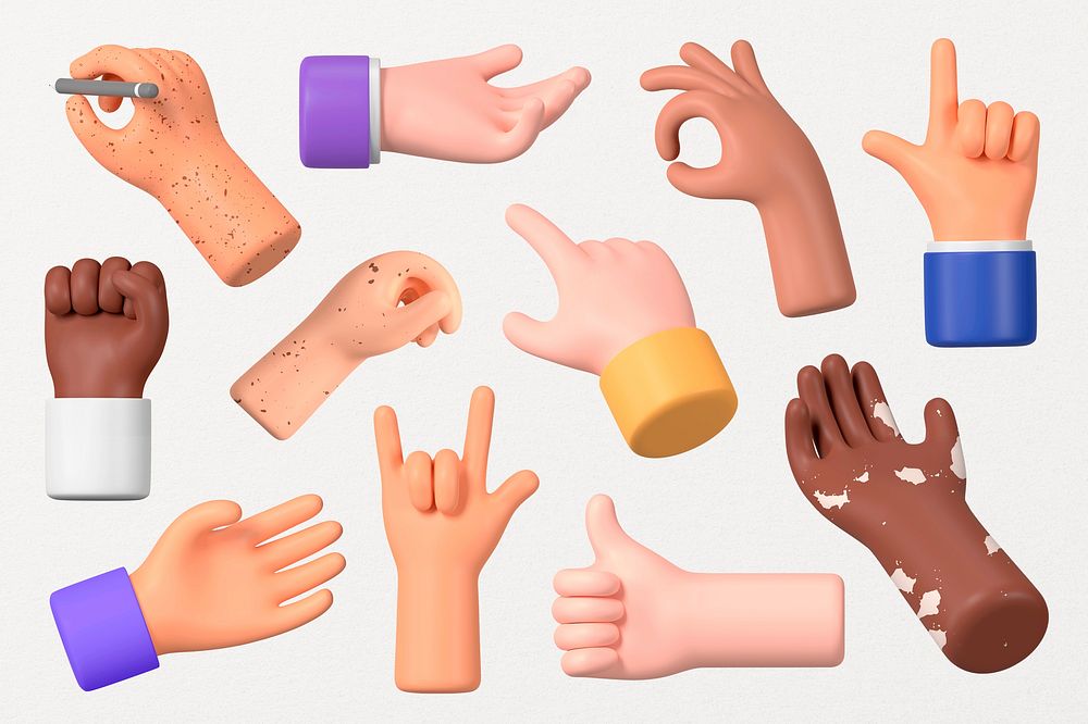 3D diverse hand gestures set psd