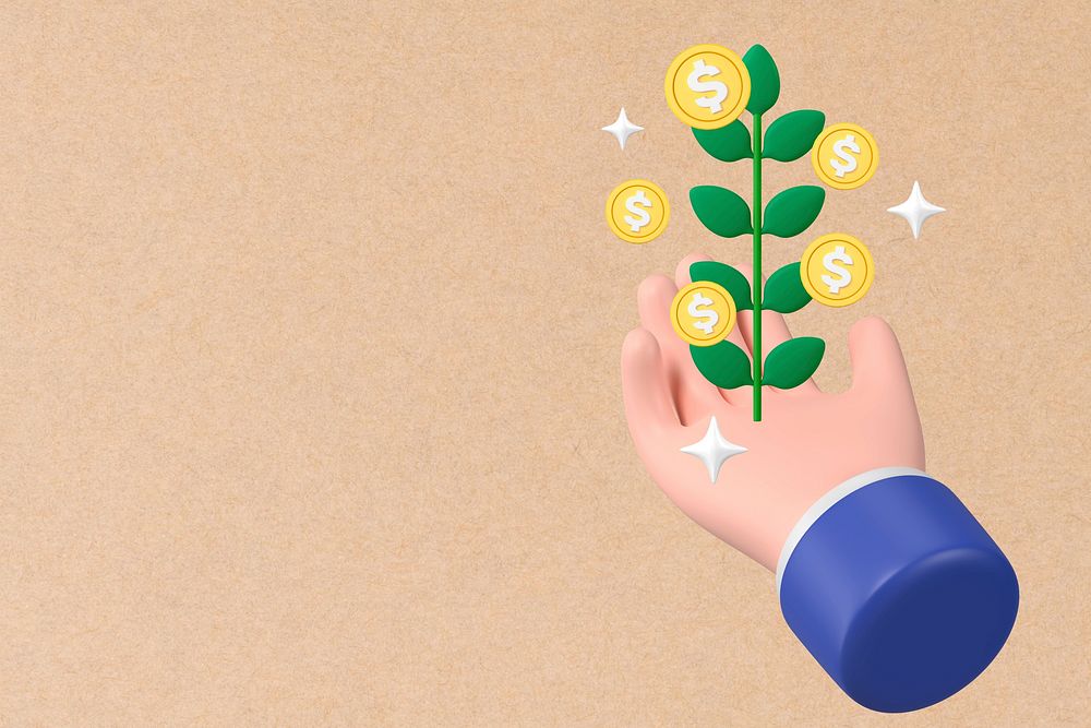 3D money plant background, finance concept